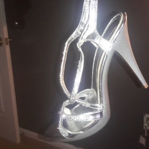 Silver/ rhinestone straps/4 inch heels